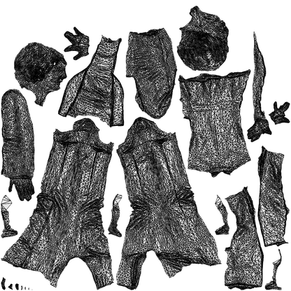3D people model senior woman business walking, scanned human for 3ds Max rendering, wireframe top-down view