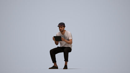 scanned 3D man casual sitting, photogrammetry people for Enscape and V-Ray, top-down view render
