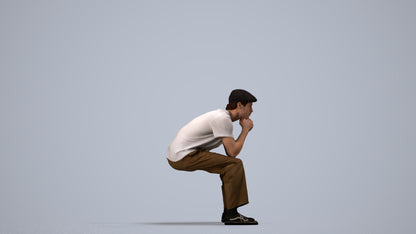 3D scanned man sitting casual, photorealistic archviz people for Enscape and SketchUp, side view render