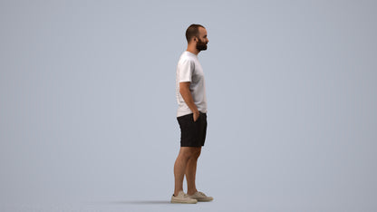 3D human model man casual standing, photogrammetry scanned person for archviz, side view render