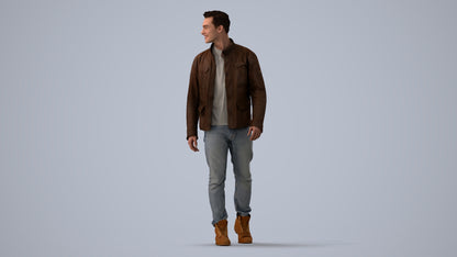 realistic 3D human man casual walking, archviz people FBX OBJ for Blender, three-quarter view render