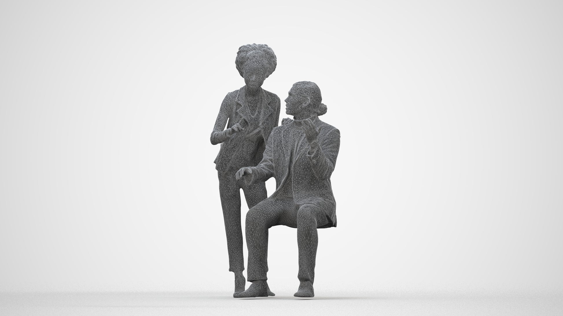 realistic 3D people woman business, render-ready for V-Ray and Corona, FBX OBJ, wireframe back view