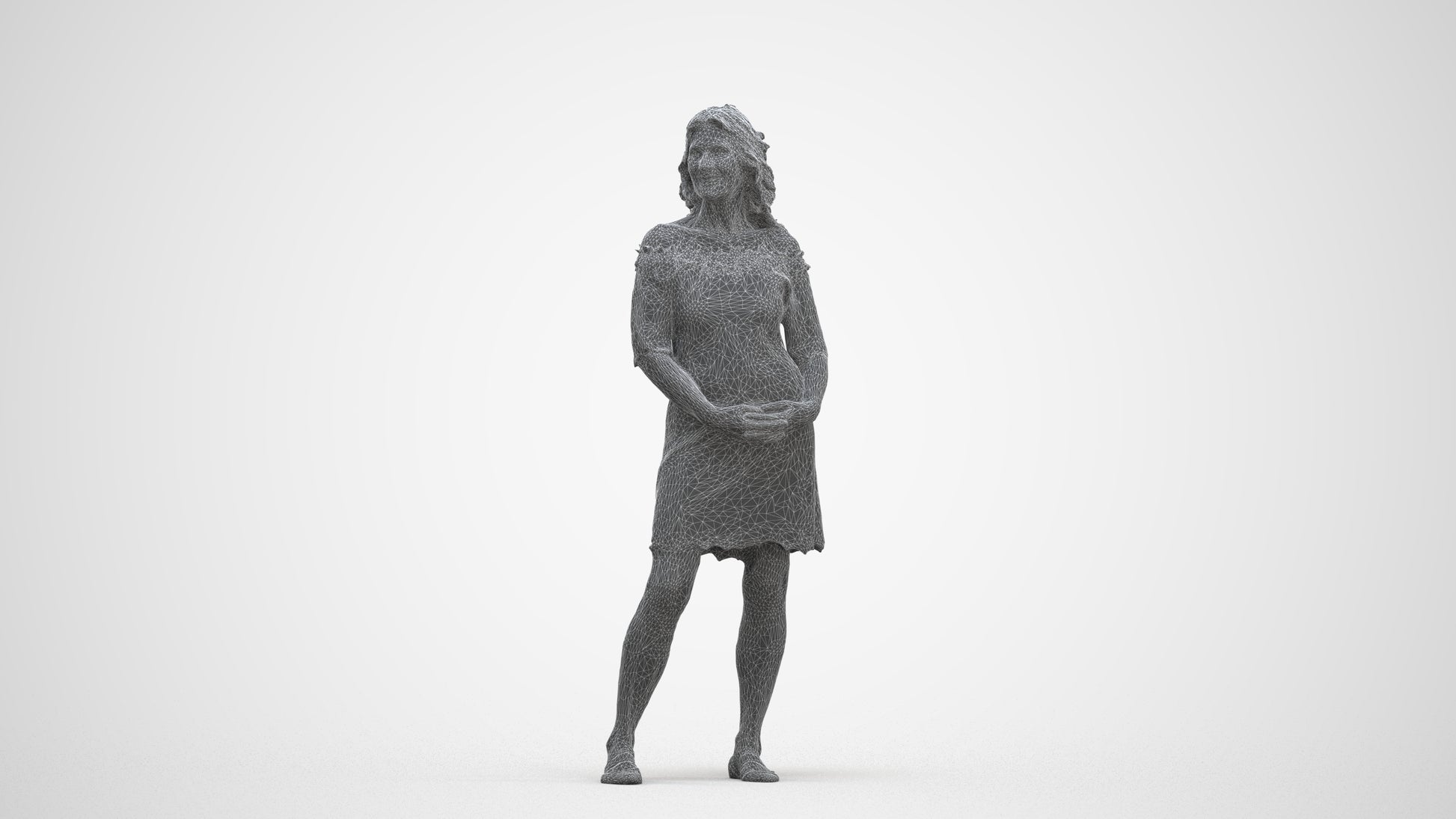 photogrammetry 3D senior woman casual standing, realistic human model archviz FBX, three-quarter front view render