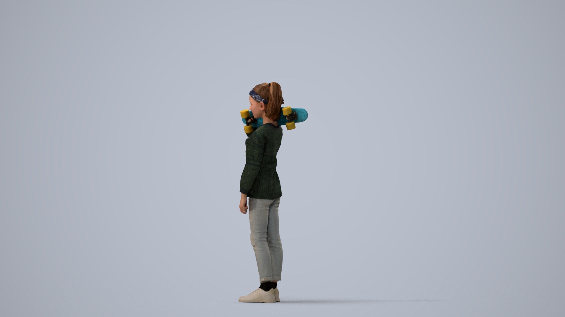 realistic 3D human girl casual kids, archviz people FBX OBJ for Blender, three-quarter view render