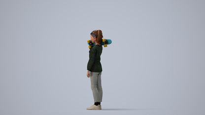 realistic 3D human girl casual kids, archviz people FBX OBJ for Blender, three-quarter view render