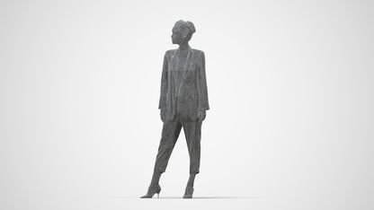 realistic 3D people woman business standing, render-ready for V-Ray and Corona, FBX OBJ, wireframe back view