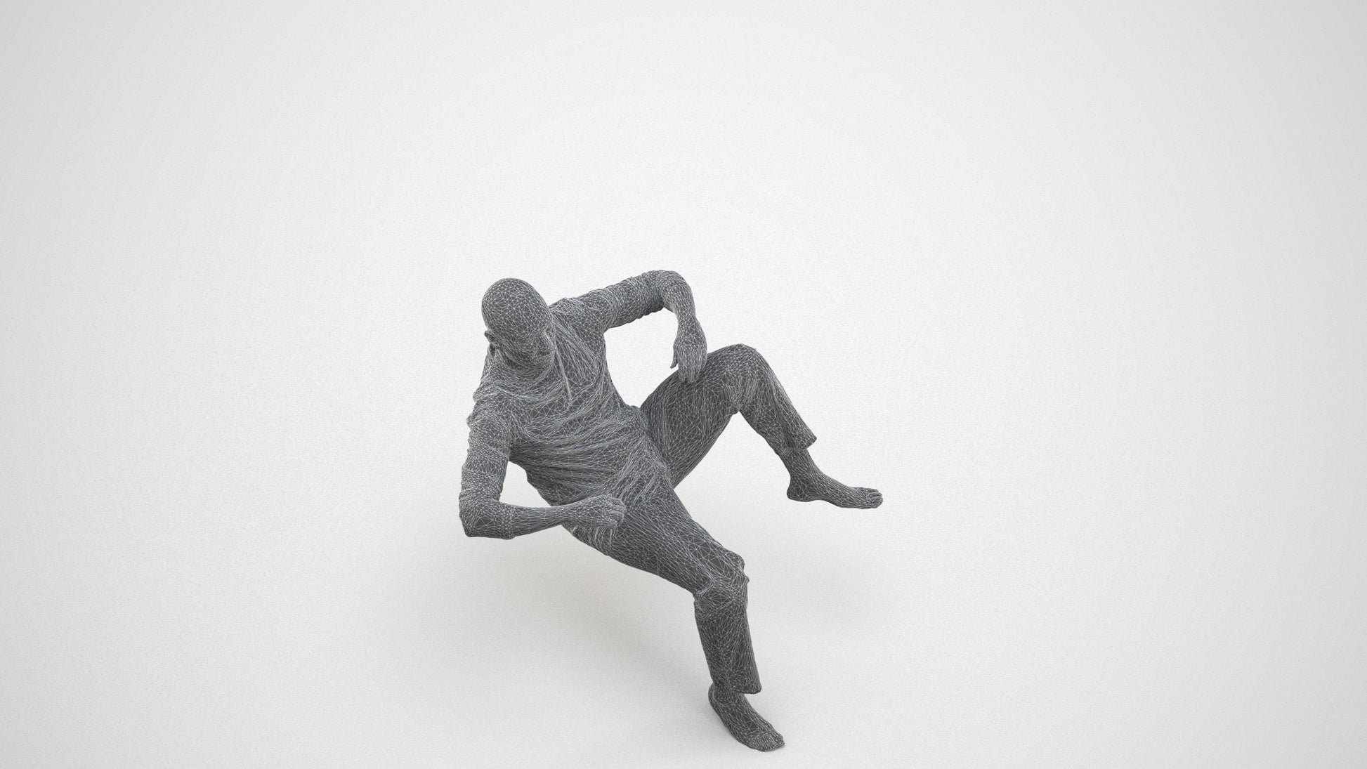3D people model man casual bathroom, scanned human for 3ds Max rendering, wireframe three-quarter view