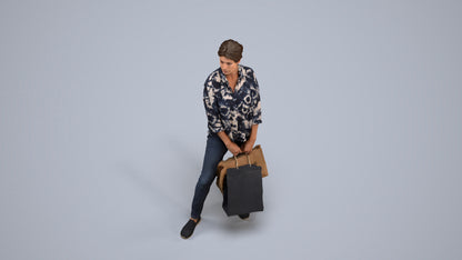 realistic 3D human woman casual shopping, archviz people FBX OBJ for Blender, back view render
