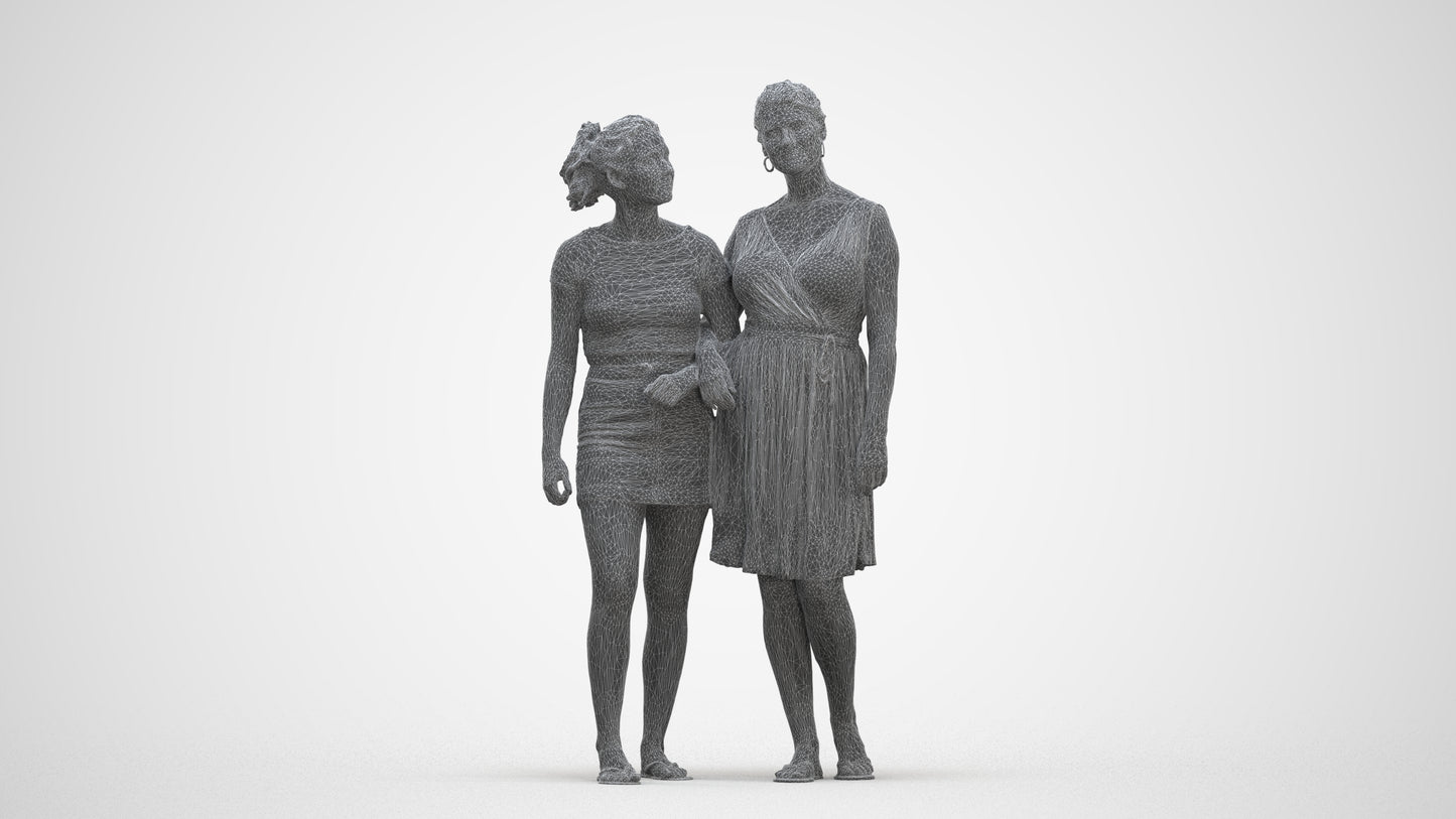 3D people model woman casual couple, scanned human for 3ds Max rendering, three-quarter front view render