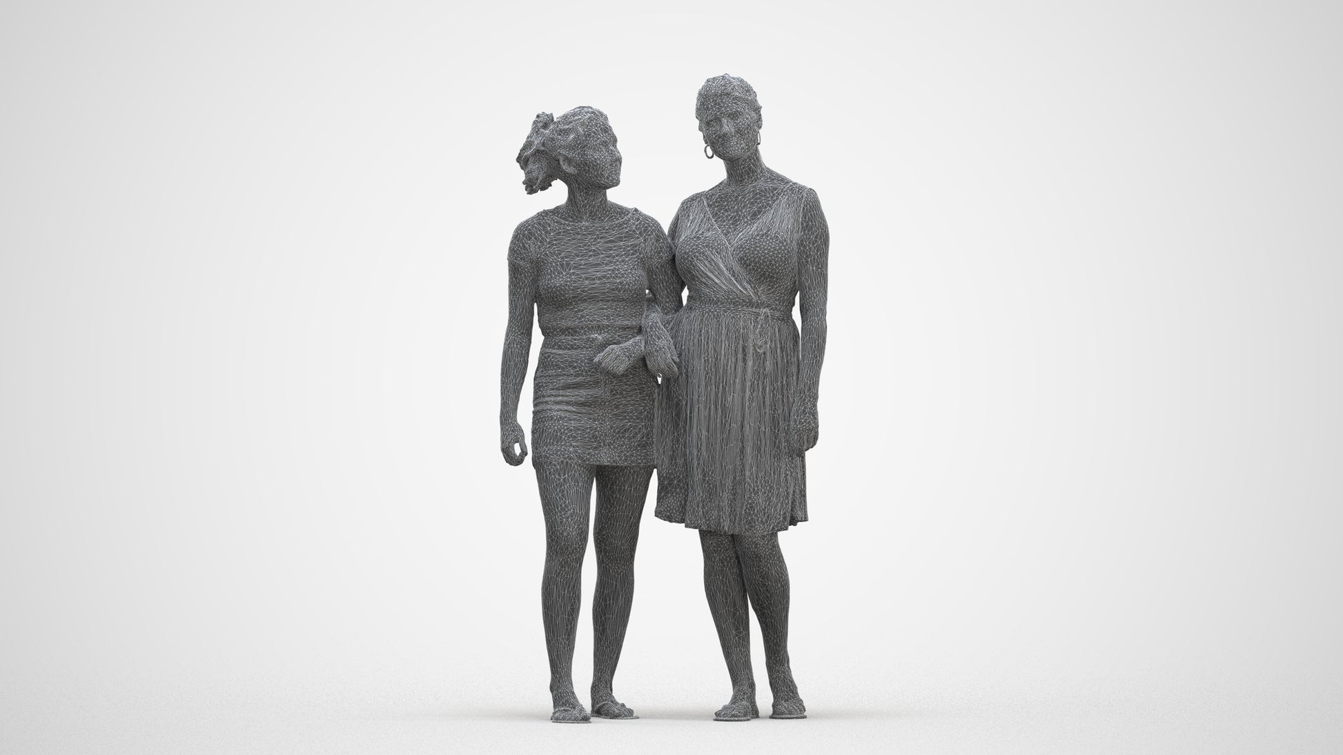 3D people model woman casual couple, scanned human for 3ds Max rendering, three-quarter front view render