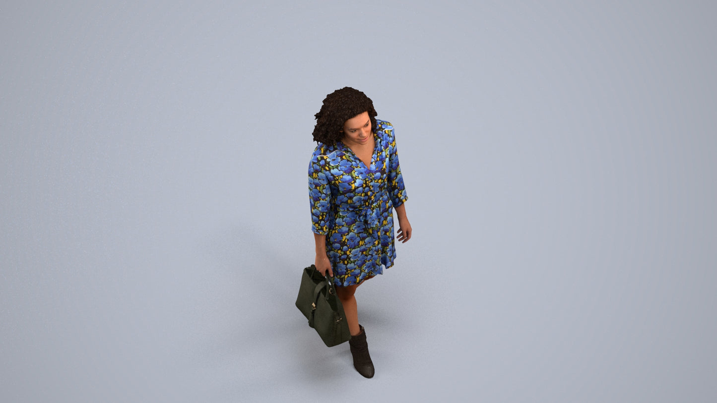 3D scanned woman walking casual, photorealistic archviz people for Enscape and SketchUp, back view render