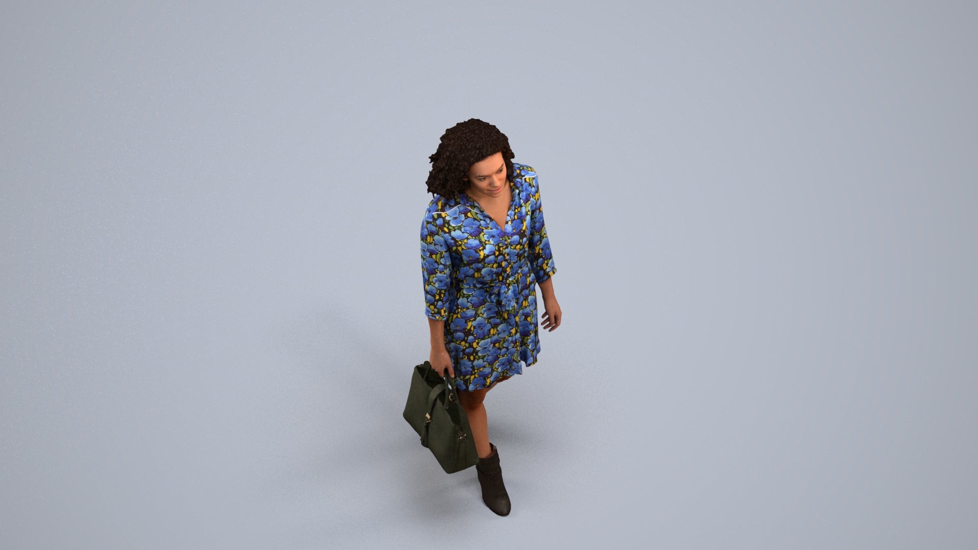 3D scanned woman walking casual, photorealistic archviz people for Enscape and SketchUp, back view render