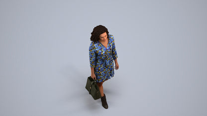3D scanned woman walking casual, photorealistic archviz people for Enscape and SketchUp, back view render