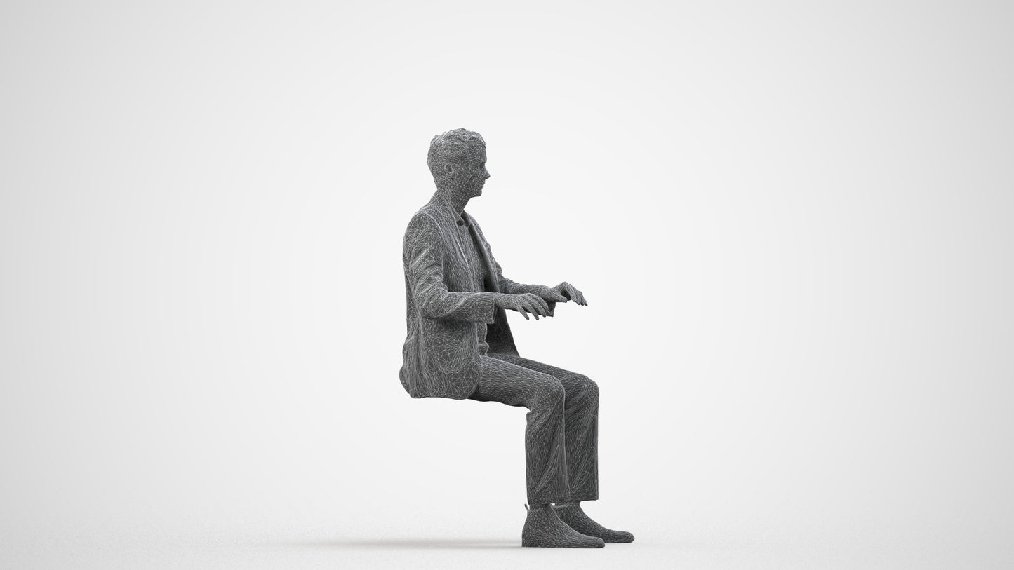 3D scanned man business, photorealistic archviz people for Enscape and SketchUp, wireframe side view