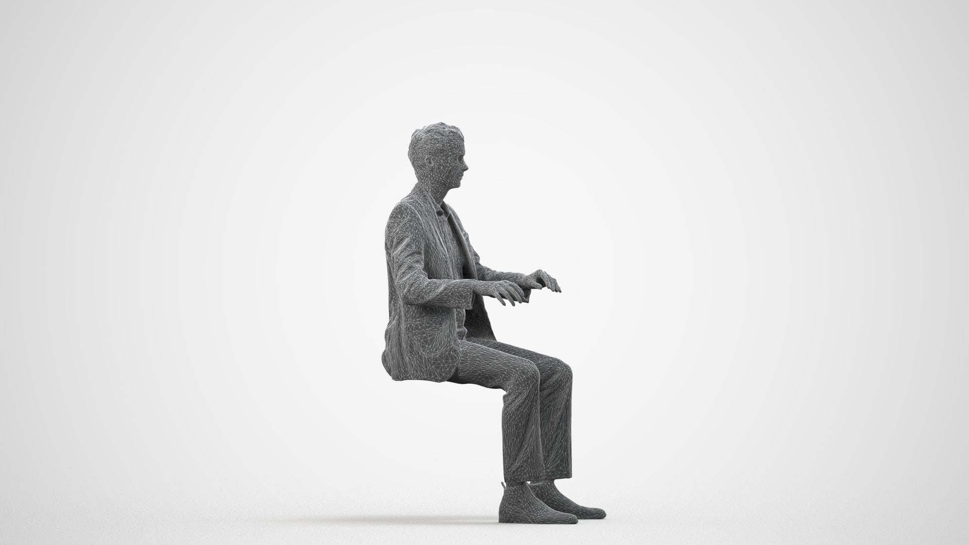 3D scanned man business, photorealistic archviz people for Enscape and SketchUp, wireframe side view