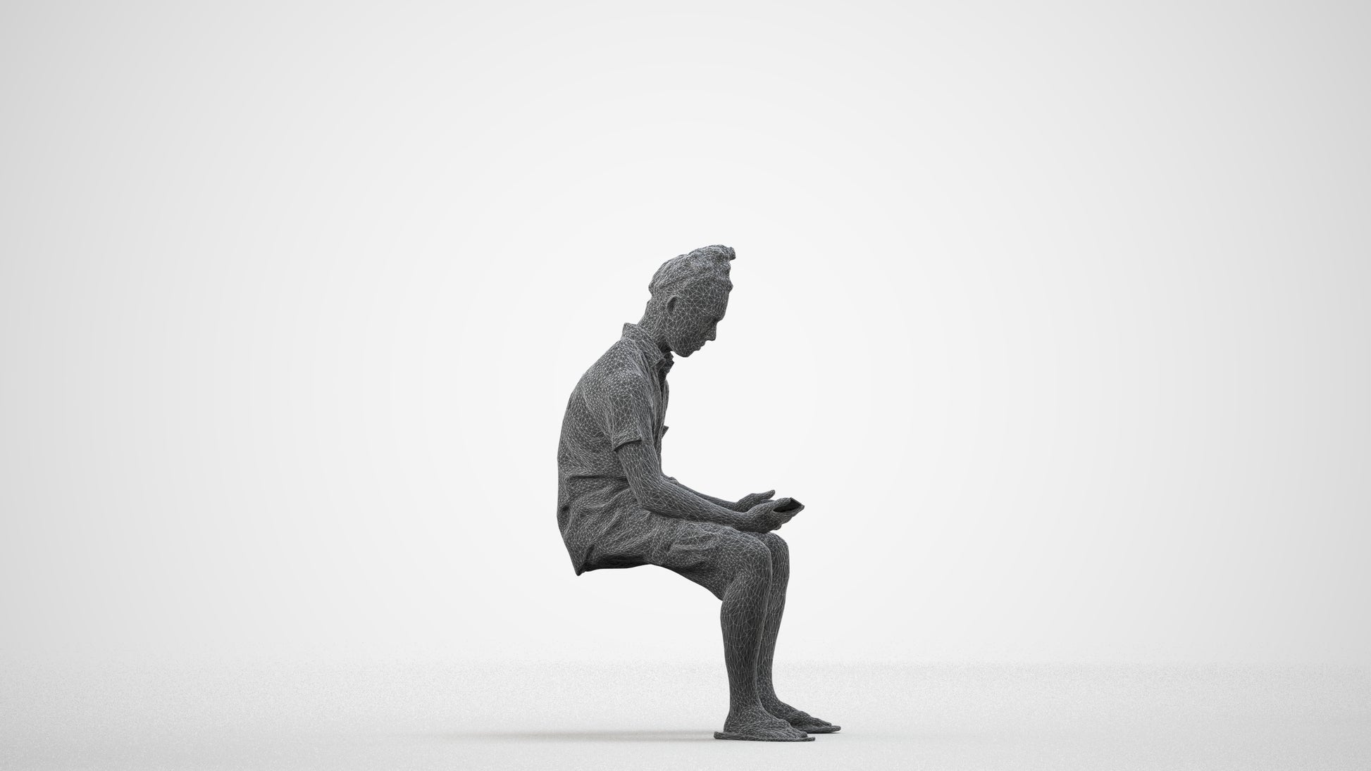 realistic 3D people man casual sitting, render-ready for V-Ray and Corona, FBX OBJ, wireframe side view