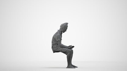 realistic 3D people man casual sitting, render-ready for V-Ray and Corona, FBX OBJ, wireframe side view