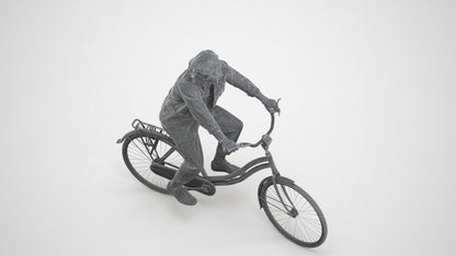 photogrammetry 3D man casual cycling, realistic human model archviz FBX, wireframe three-quarter view