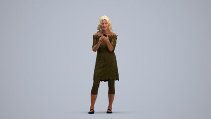 realistic 3D senior woman casual standing, scanned archviz people for Blender and 3ds Max, standing pose render