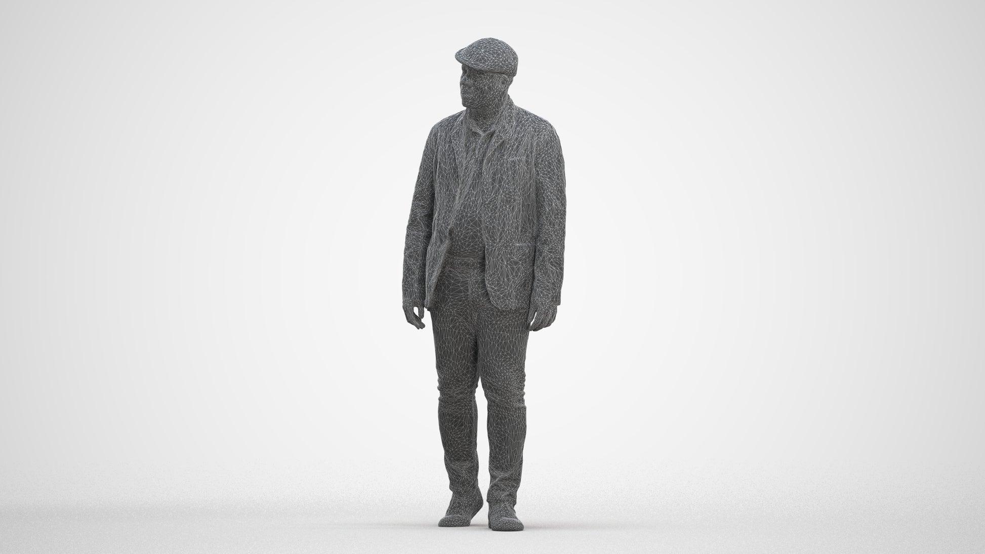 photogrammetry 3D man casual walking, realistic human model archviz FBX, three-quarter front view render
