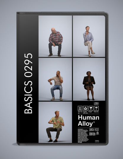 realistic 3D humans sitting pack, 5 archviz people FBX OBJ for Blender