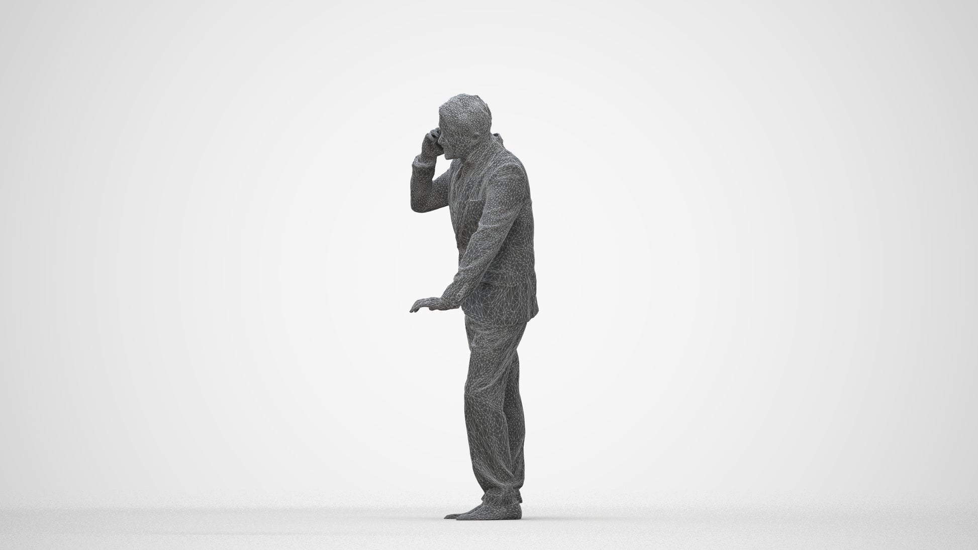 photogrammetry 3D man business, realistic human model archviz FBX, wireframe back view