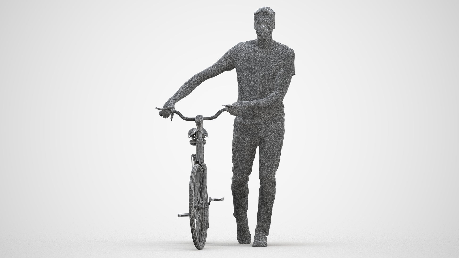realistic 3D people man casual cycling, render-ready for V-Ray and Corona, FBX OBJ, three-quarter front view render