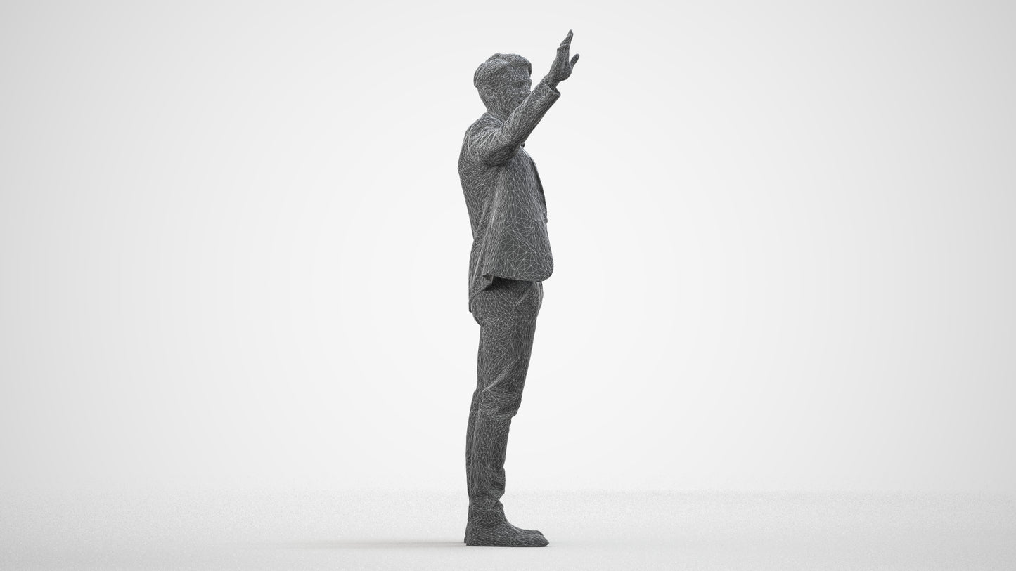3D scanned man business, photorealistic archviz people for Enscape and SketchUp, wireframe side view