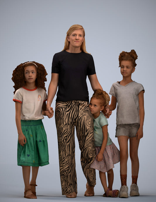 3D scanned girl kids casual, photorealistic archviz people for Enscape and SketchUp