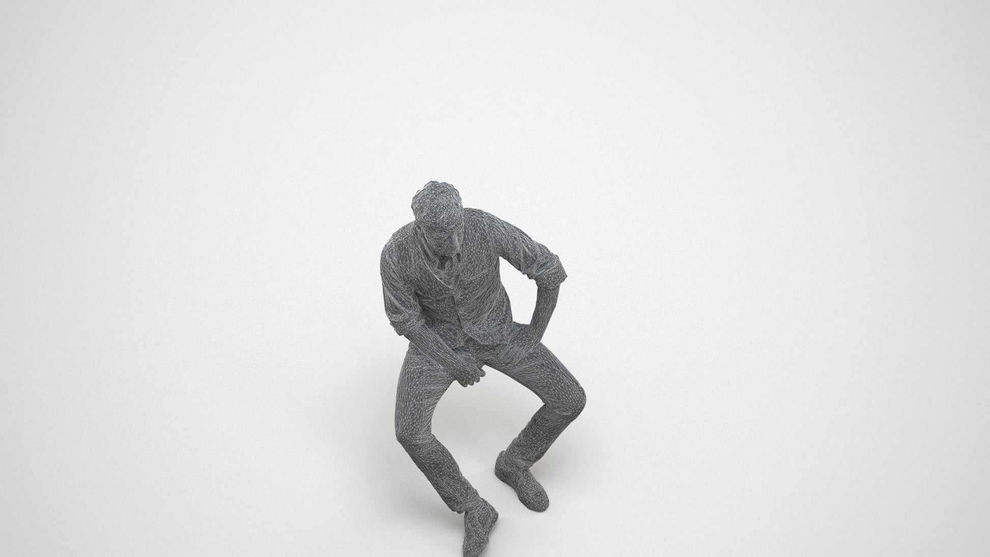 scanned 3D man casual sitting, photogrammetry people for Enscape and V-Ray, wireframe three-quarter view
