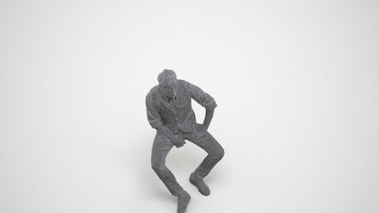 scanned 3D man casual sitting, photogrammetry people for Enscape and V-Ray, wireframe three-quarter view