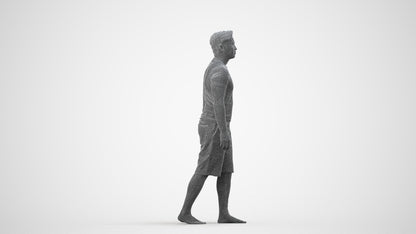 3D human model man sport walking, photogrammetry scanned person for archviz, wireframe side view