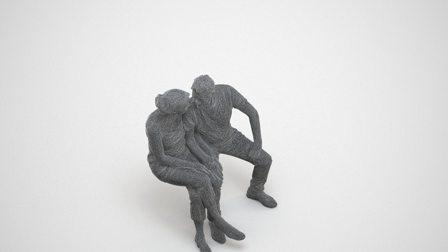 3D people model senior woman casual couple, scanned human for 3ds Max rendering, wireframe three-quarter view