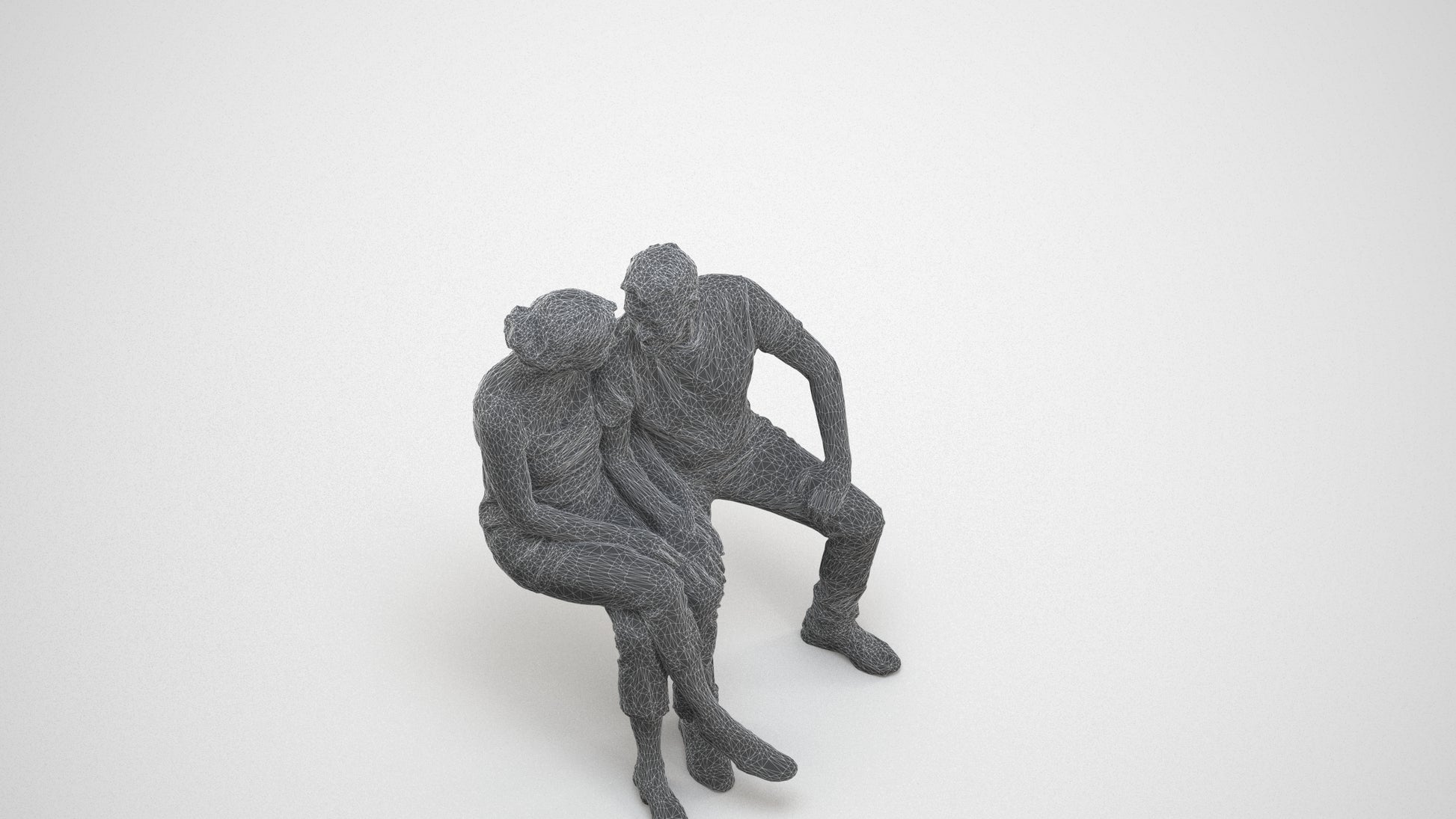 3D people model senior woman casual couple, scanned human for 3ds Max rendering, wireframe three-quarter view