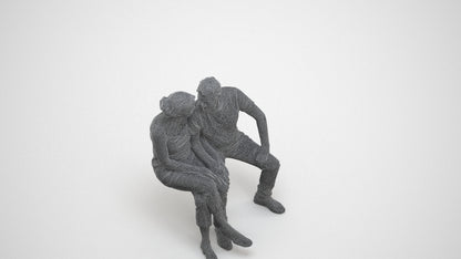 3D people model senior woman casual couple, scanned human for 3ds Max rendering, wireframe three-quarter view