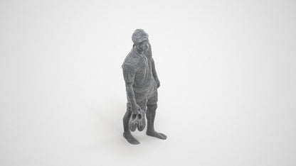 3D human model man casual walking, photogrammetry scanned person for archviz, wireframe three-quarter view