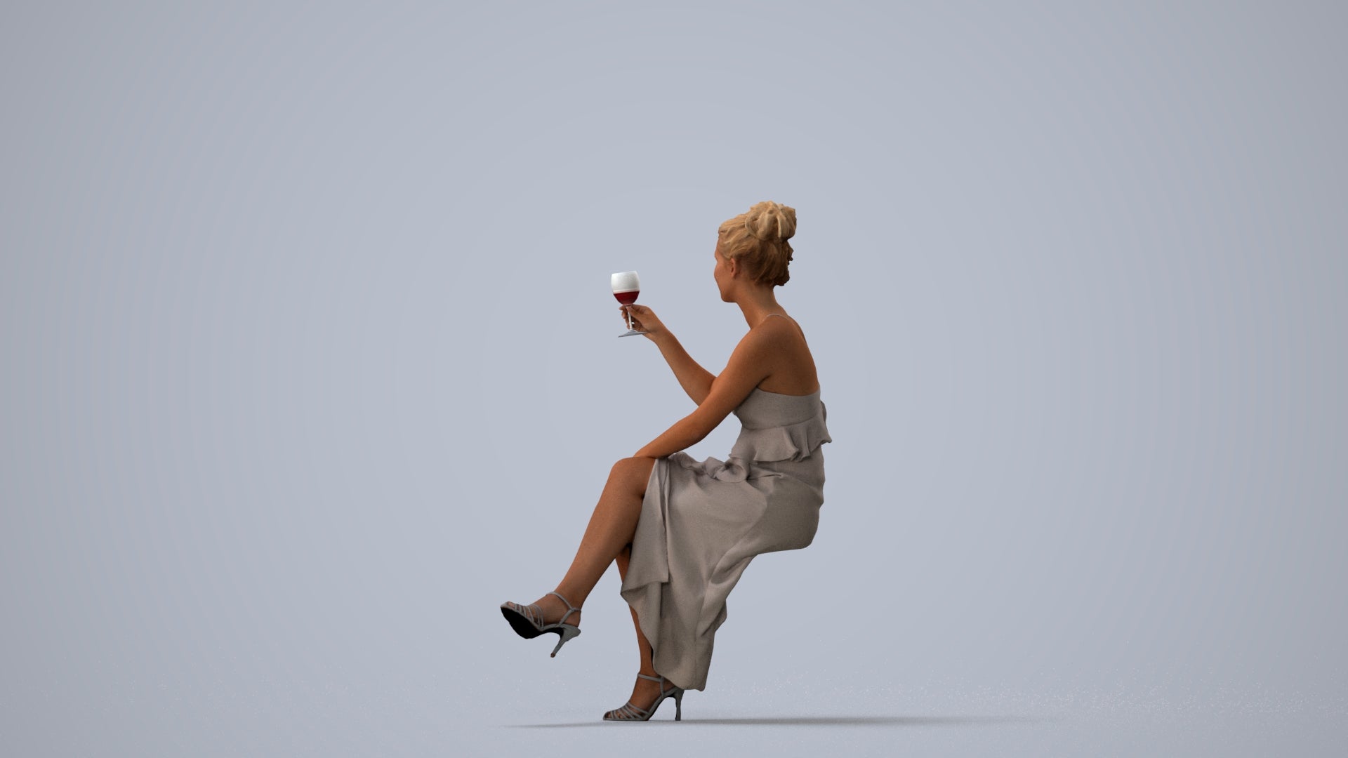 realistic 3D woman formal formalaffairs, scanned archviz people for Blender and 3ds Max, three-quarter view render