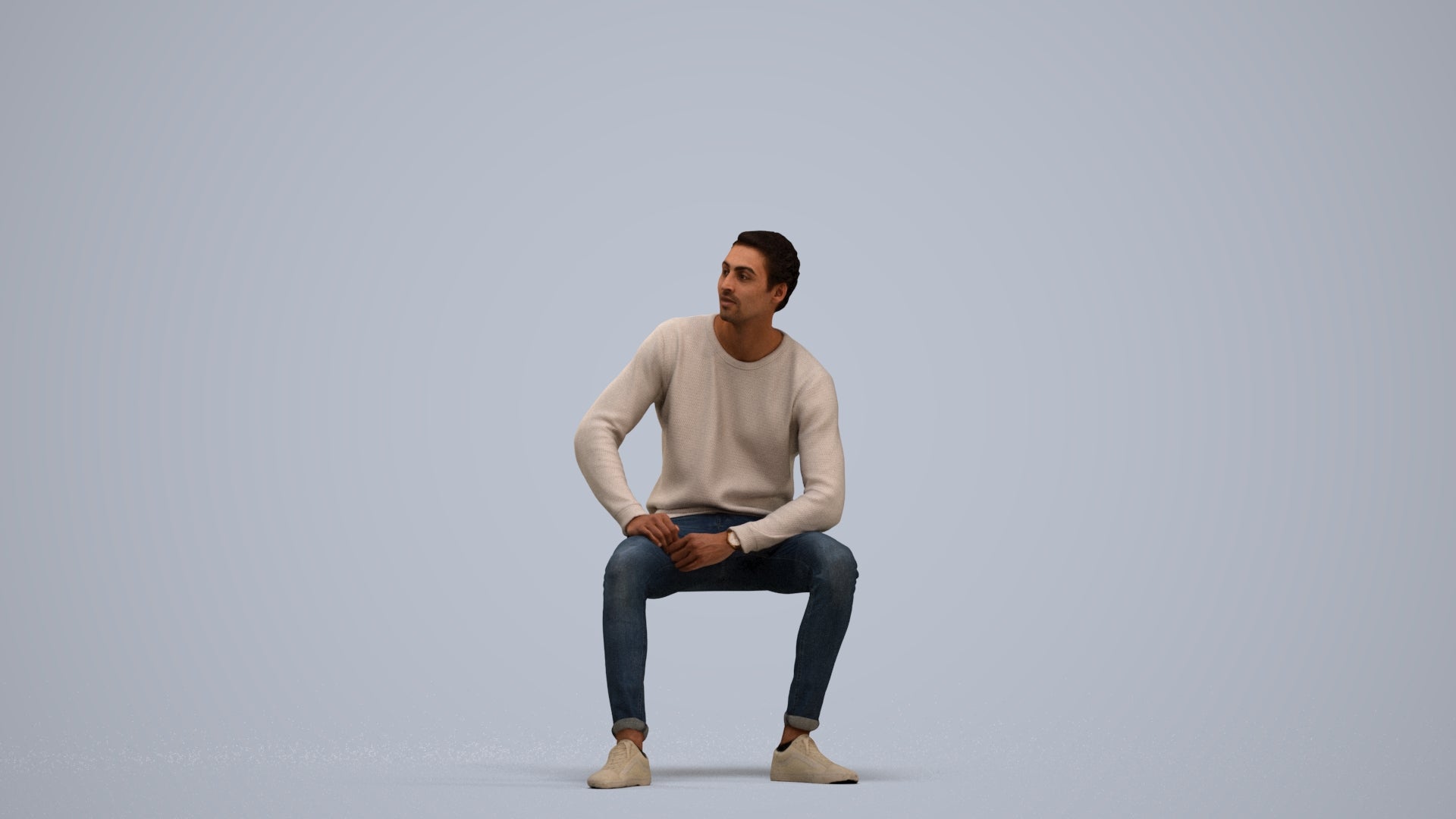 scanned 3D man casual sitting, photogrammetry people for Enscape and V-Ray, standing pose render