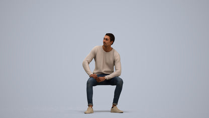 scanned 3D man casual sitting, photogrammetry people for Enscape and V-Ray, standing pose render