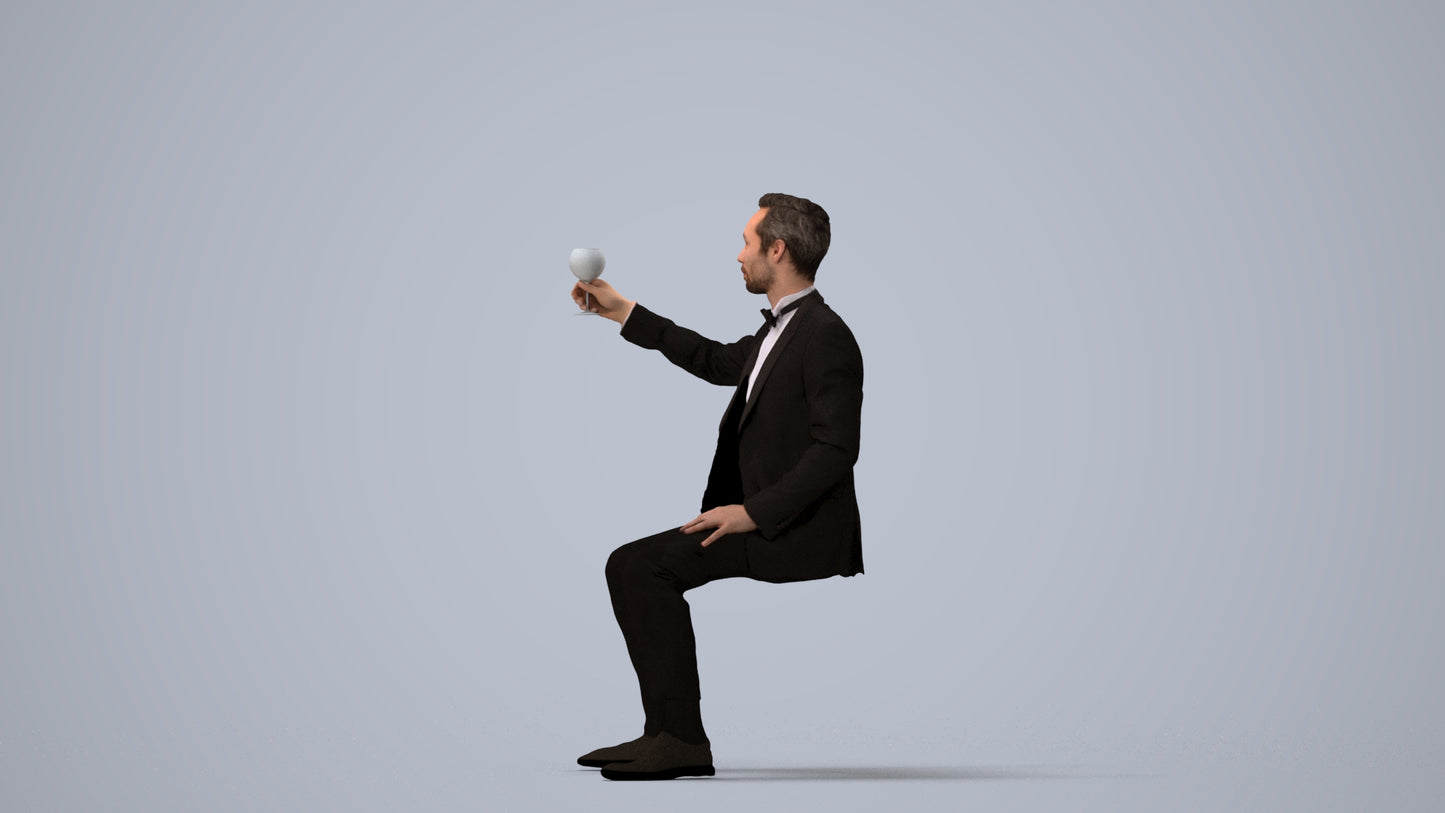realistic 3D man formal formalaffairs, scanned archviz people for Blender and 3ds Max, three-quarter view render