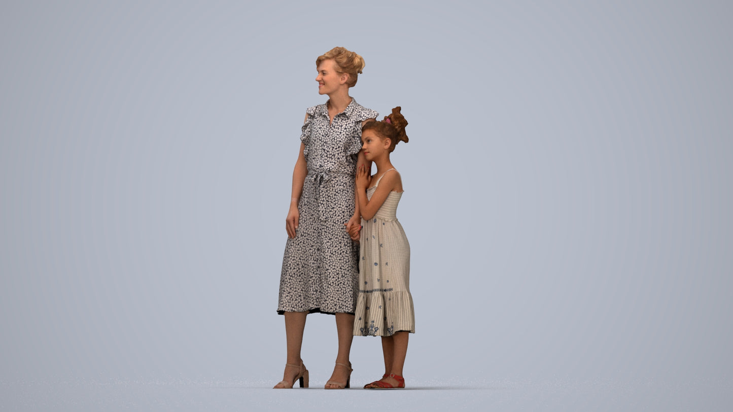 3D people model girl casual kids, scanned human for 3ds Max rendering, top-down view render