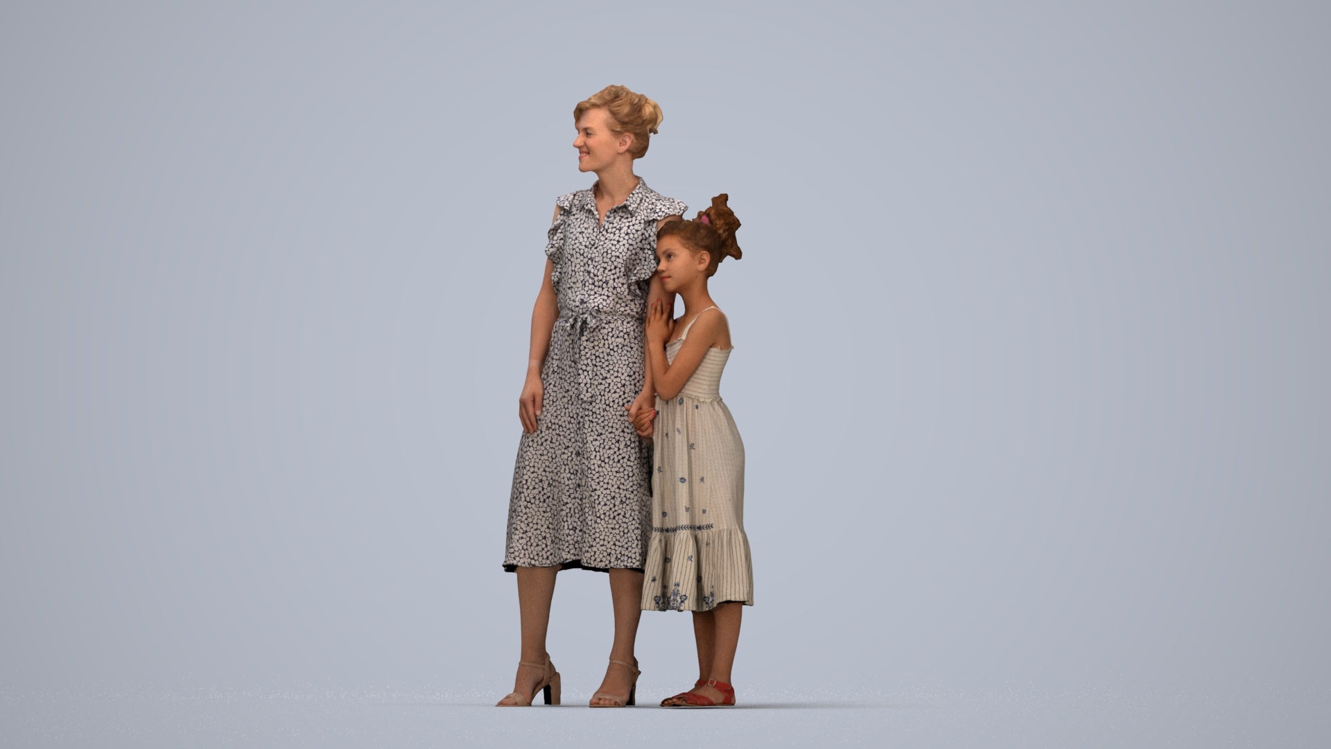 3D people model girl casual kids, scanned human for 3ds Max rendering, top-down view render