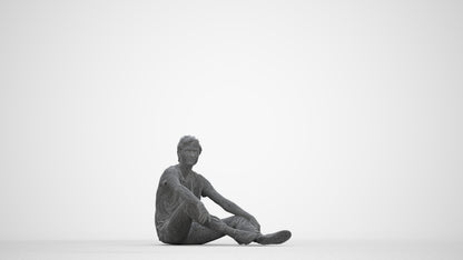 3D scanned man sitting casual, photorealistic archviz people for Enscape and SketchUp, wireframe back view