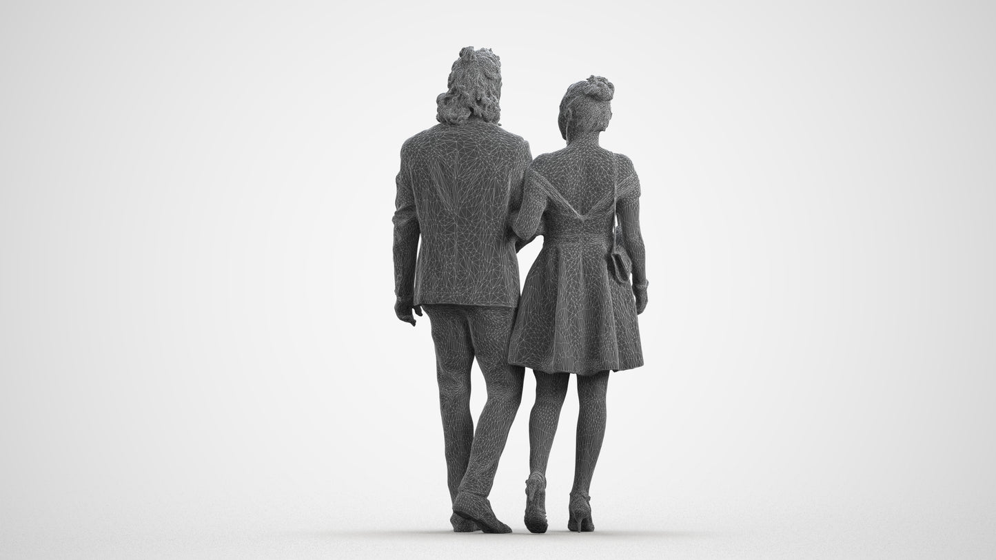 photogrammetry 3D woman formal couple, realistic human model archviz FBX, wireframe front view
