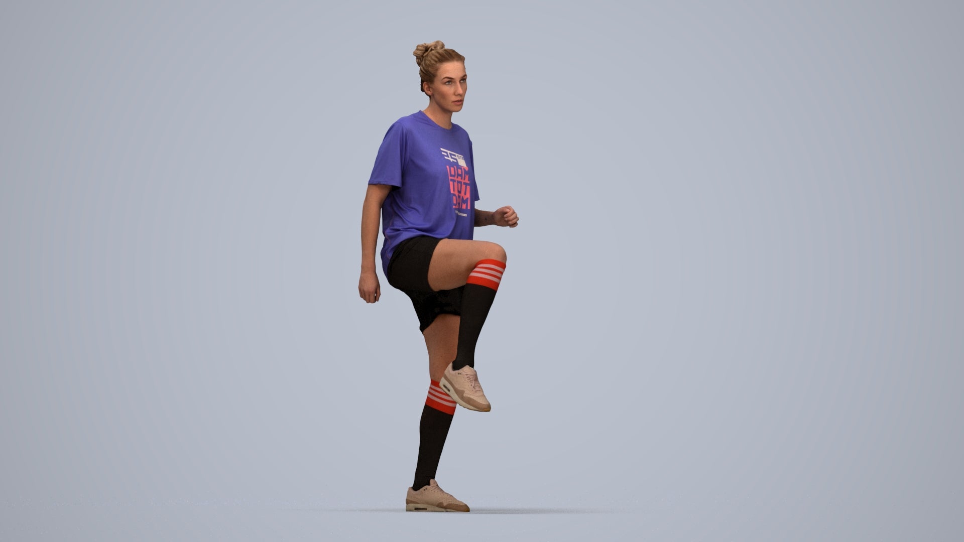 realistic 3D woman sport, scanned archviz people for Blender and 3ds Max, top-down view render