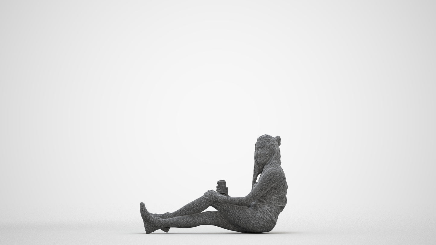 scanned 3D woman casual sitting, photogrammetry people for Enscape and V-Ray, three-quarter front view render