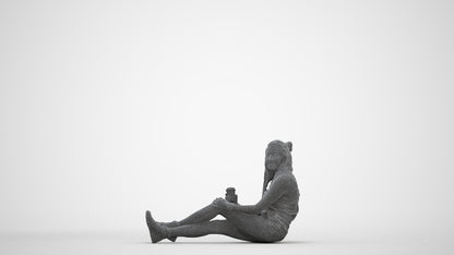 scanned 3D woman casual sitting, photogrammetry people for Enscape and V-Ray, three-quarter front view render