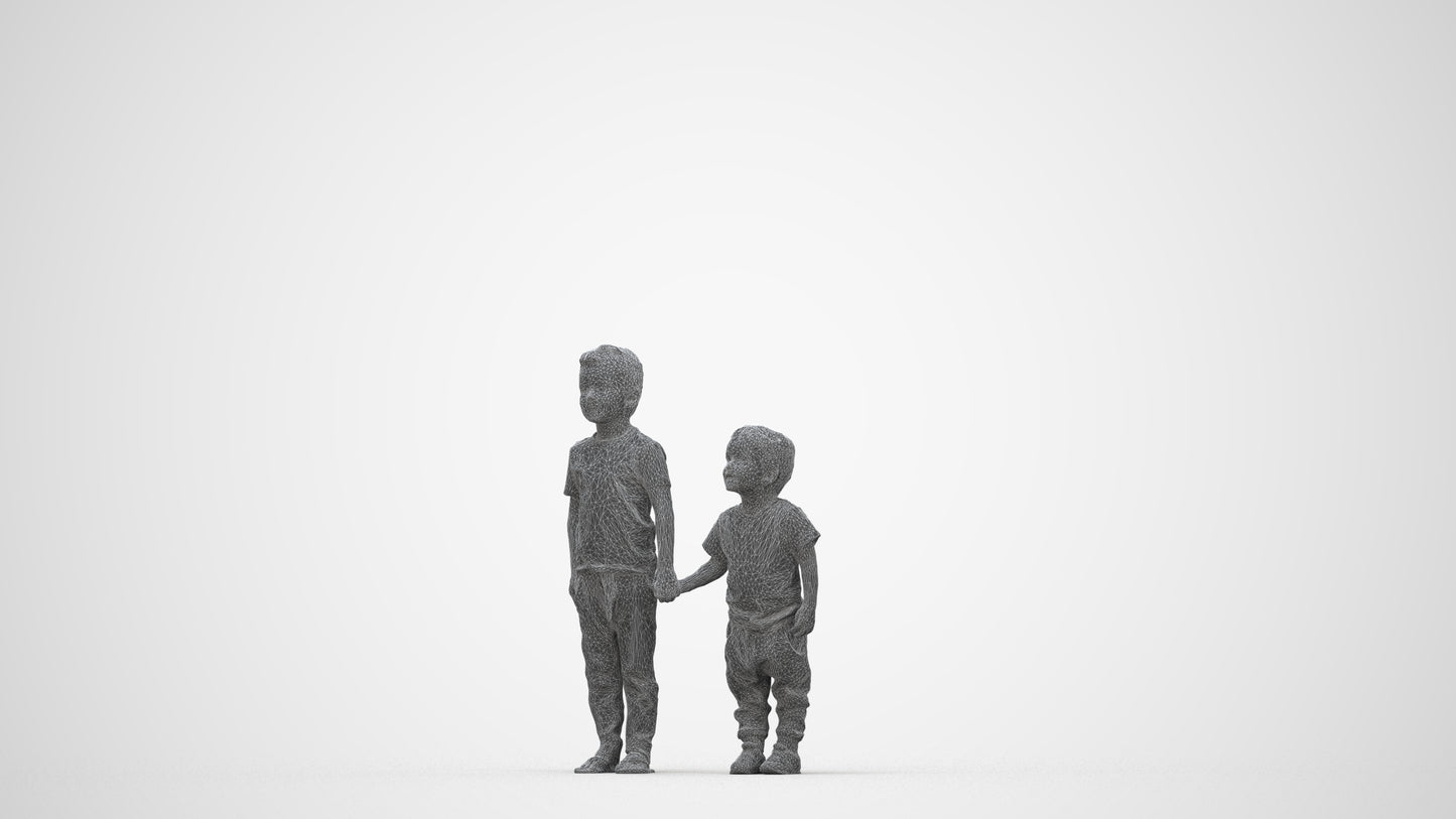 3D people model boy casual kids, scanned human for 3ds Max rendering, wireframe back view