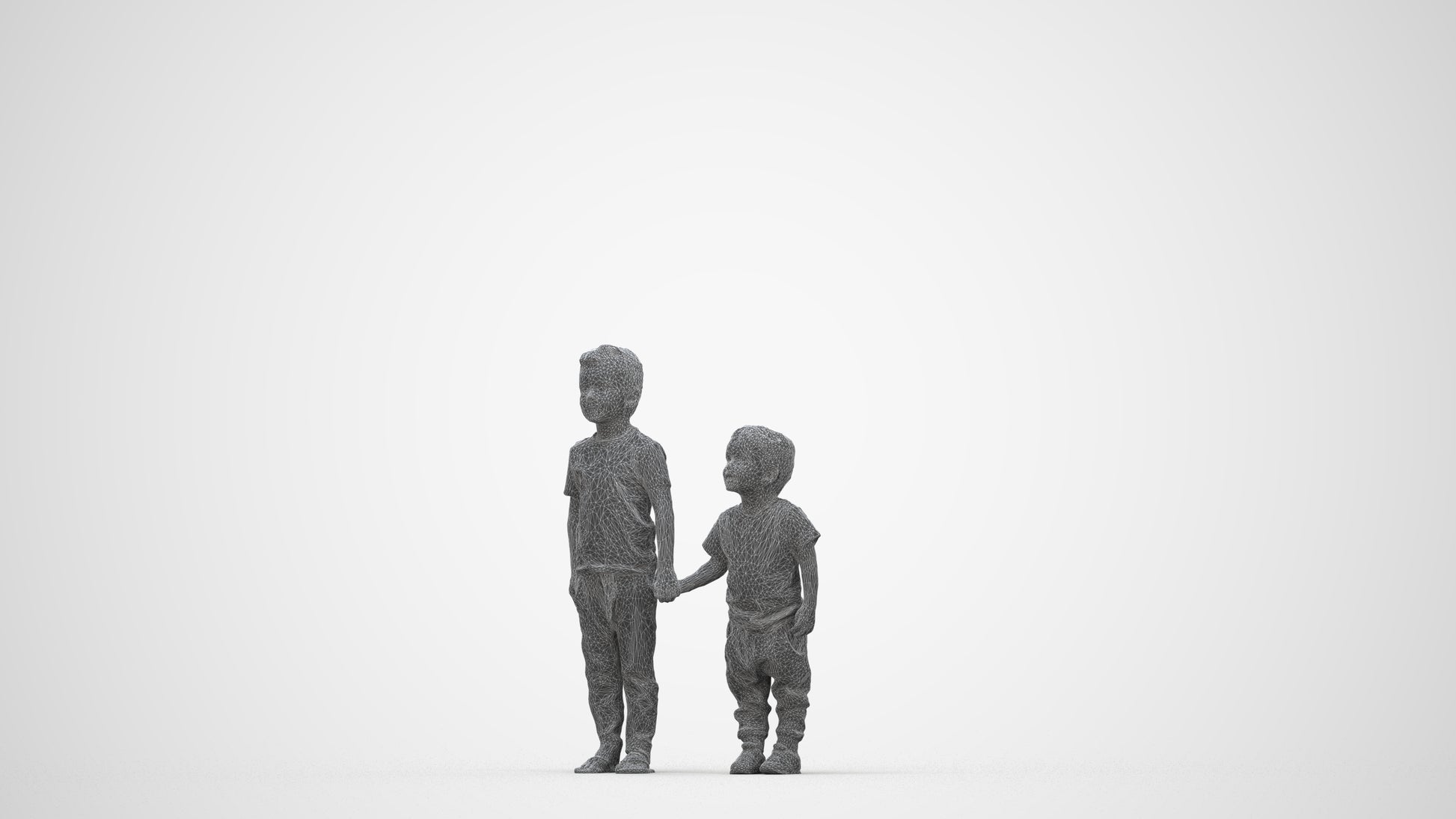 3D people model boy casual kids, scanned human for 3ds Max rendering, wireframe back view