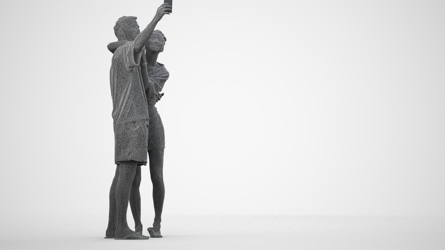 photogrammetry 3D woman casual couple, realistic human model archviz FBX, wireframe side view